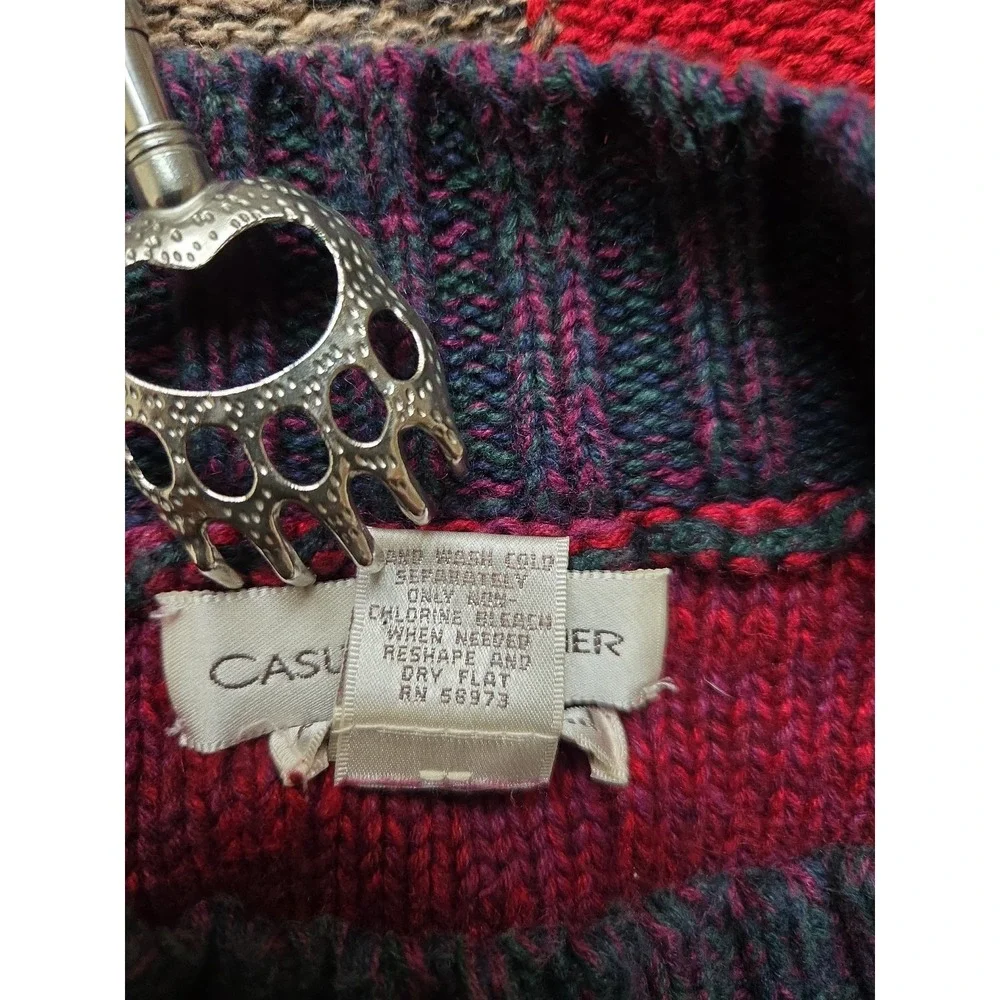 Vintage Casual Corner Chunky Sweater Med Diamond Argyle Green‎ Burgundy Tan EUC